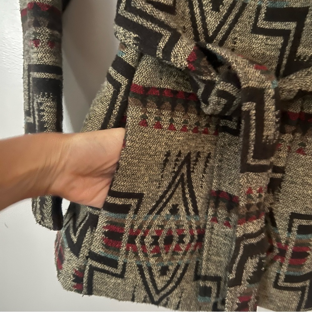 Y2K Mossimo Southwestern Wool Blend Coat Small Aztec Western Boho Belted Hood - Picture 4 of 13